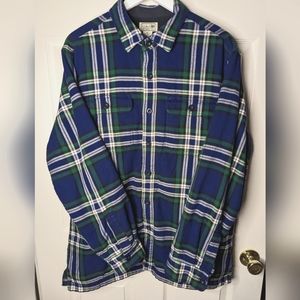 L.L. Bean blue and green plaid flannel lined button up shirt shacket size Large